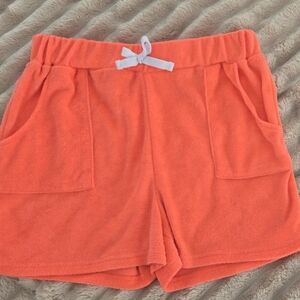 Betsey Johnson Coral Terry Pocket Shorts with White Drawstring